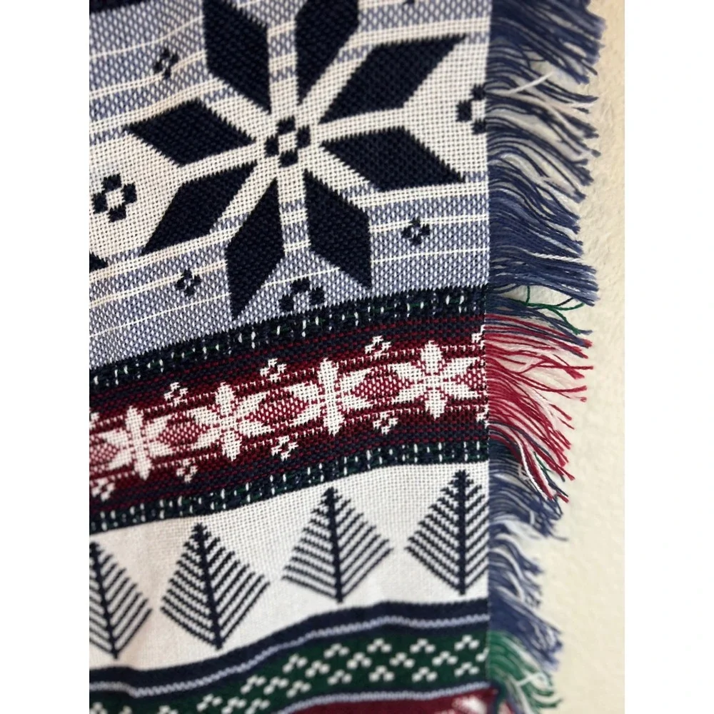 Christmas Nordic Snowflake Tree Fringe Throw Blanket Cozy‎ Winter Holiday